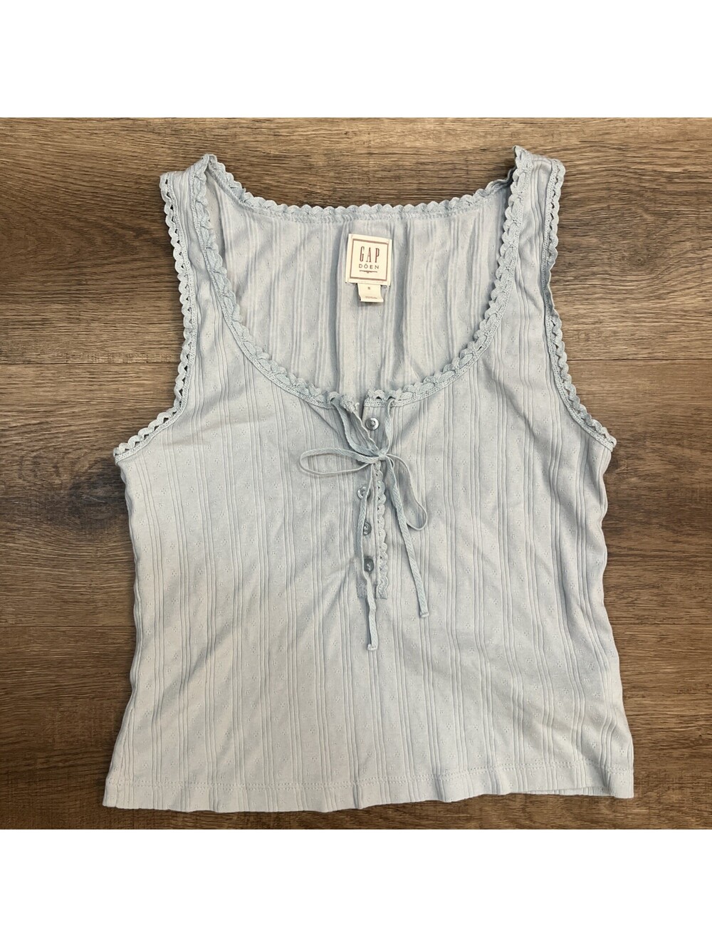 GAP x DÔEN Womens Blue Knit Sleeveless Scoop Neck Tie-Front Tank Top S